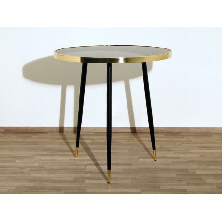 TABLE Art. 1713 - Black Glass Top - Wooden Structure - Brass Edge