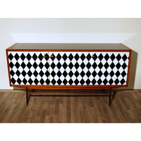 Original TEAK SIDEBOARD - Art. 1717 - Crystal Top - Made in Italy 1950