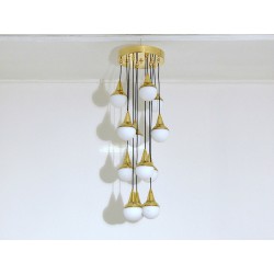 Lampada da Soffitto Art. 1014, 12 DIFFUSORI - Ottone / Vetro Opalino