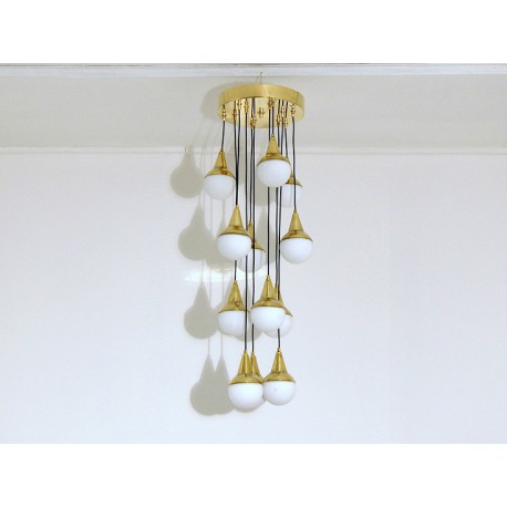 Ceiling Lamp Art. 1014 - 12 GLASS DIFFUSERS - Brass / Opaline Glass
