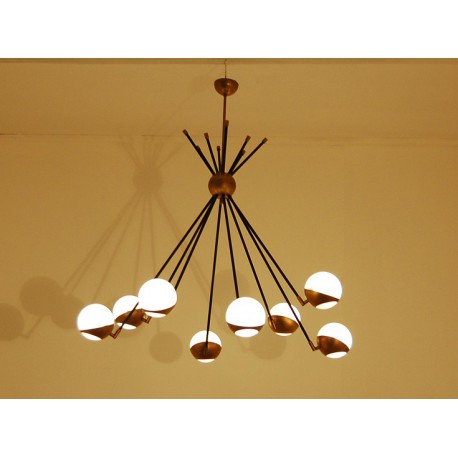 Ceiling Lamp Art. 1201 - 8 GLASS DIFFUSERS - Brass / Opaline Glass